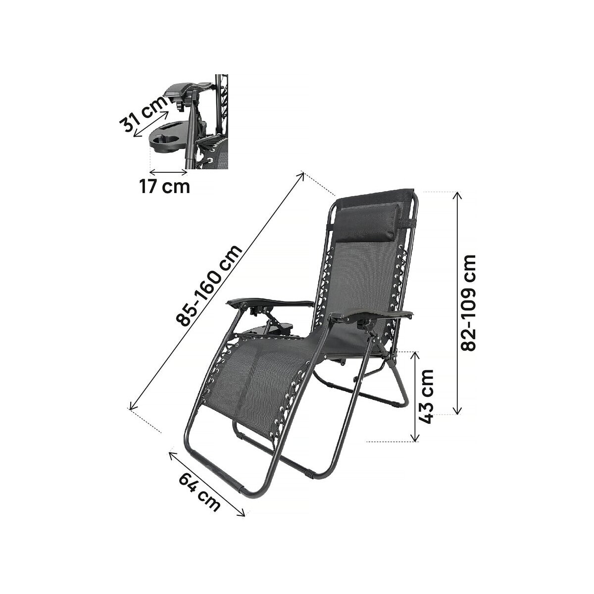 Fauteuil de jardin relax zéro gravité "Sintra" - Noir