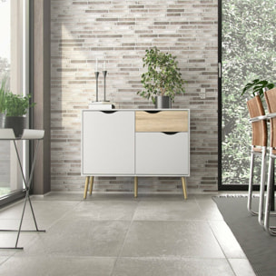Credenza Audit, Buffet da soggiorno, Madia da salotto, Dispensa da cucina, 98x39 h81 cm, Bianco e Quercia