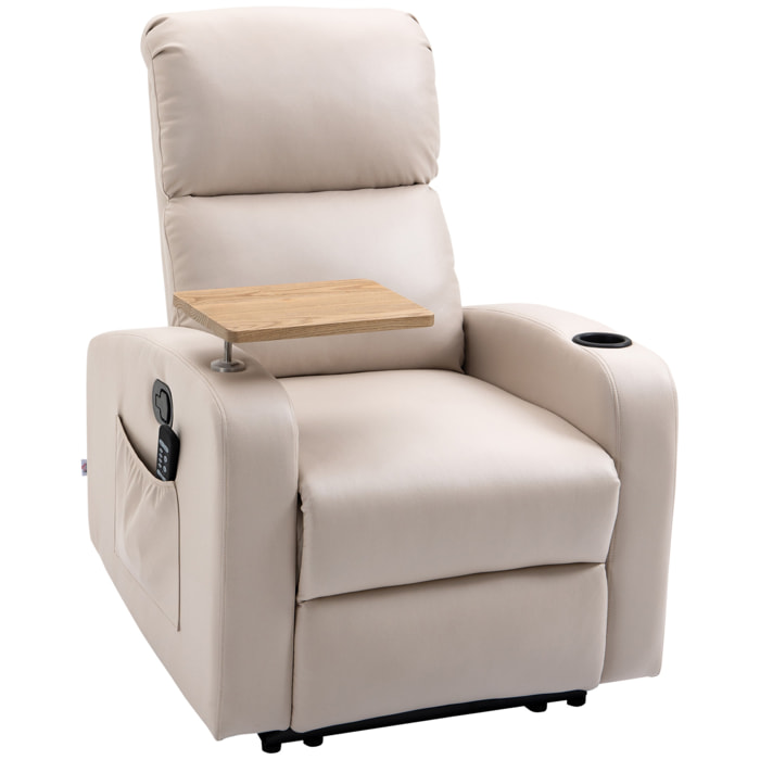 Fauteuil de massage inclinable avec repose-pied télécommande revêtement synthétique tissu beige