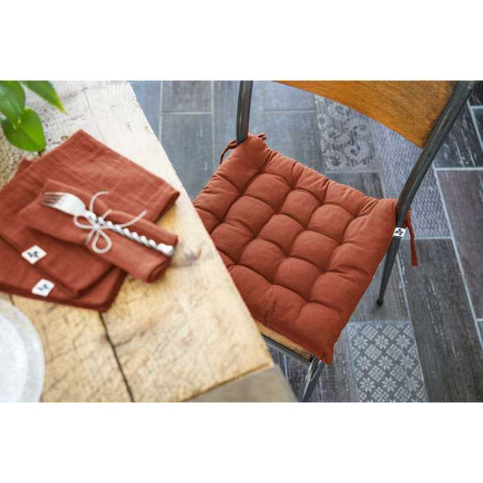 Coussin / Galette de chaise 38 x 38 cm en coton avec nouettes - KALA