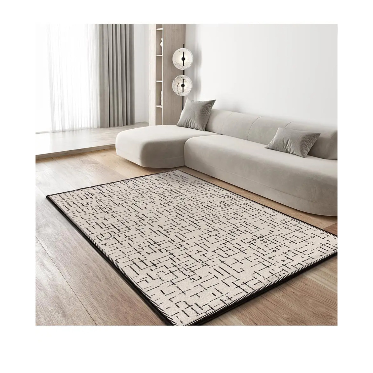 RETRO Alfombra pelo corto con diseño geométrico en blanco y negro, varias medidas disponibles.
