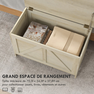 Coffre de rangement en bois sur pied style campagne chic dim. 76L x 39l x 48H cm aspect bois clair