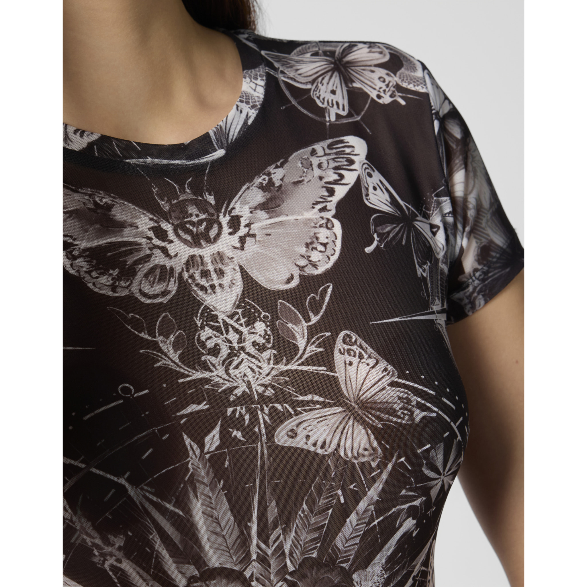 PHILIPP PLEIN Tulle Sexy Pure Fit T-Shirt Butterfly Tattoo