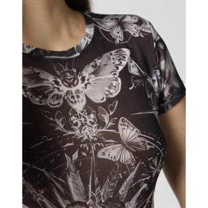 PHILIPP PLEIN Tulle Sexy Pure Fit T-Shirt Butterfly Tattoo