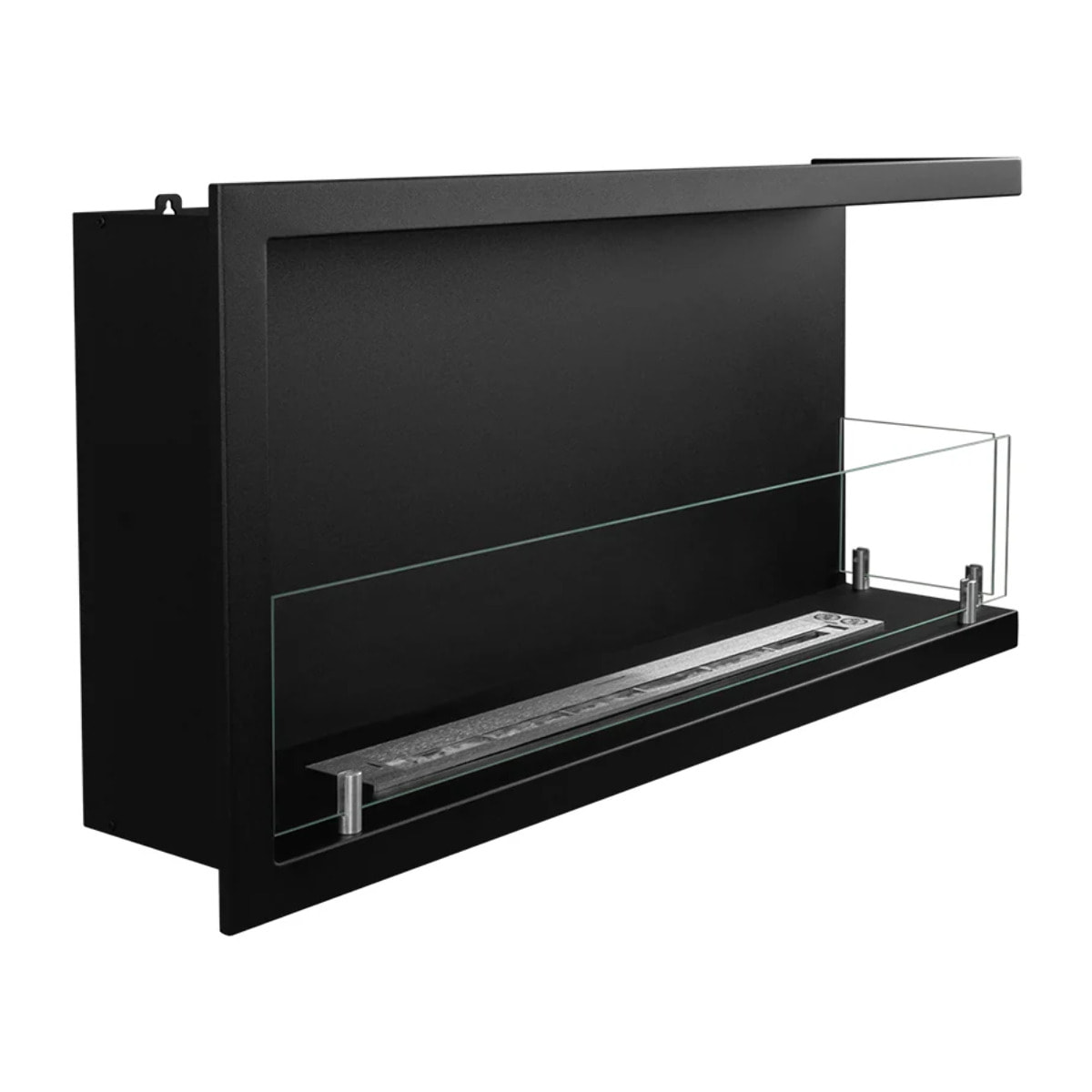 Sutri 90 - Camino a Bioetanolo da Incasso Angolare Destro 90x45x22,4 cm con Bruciatore 1,5lt in Acciaio