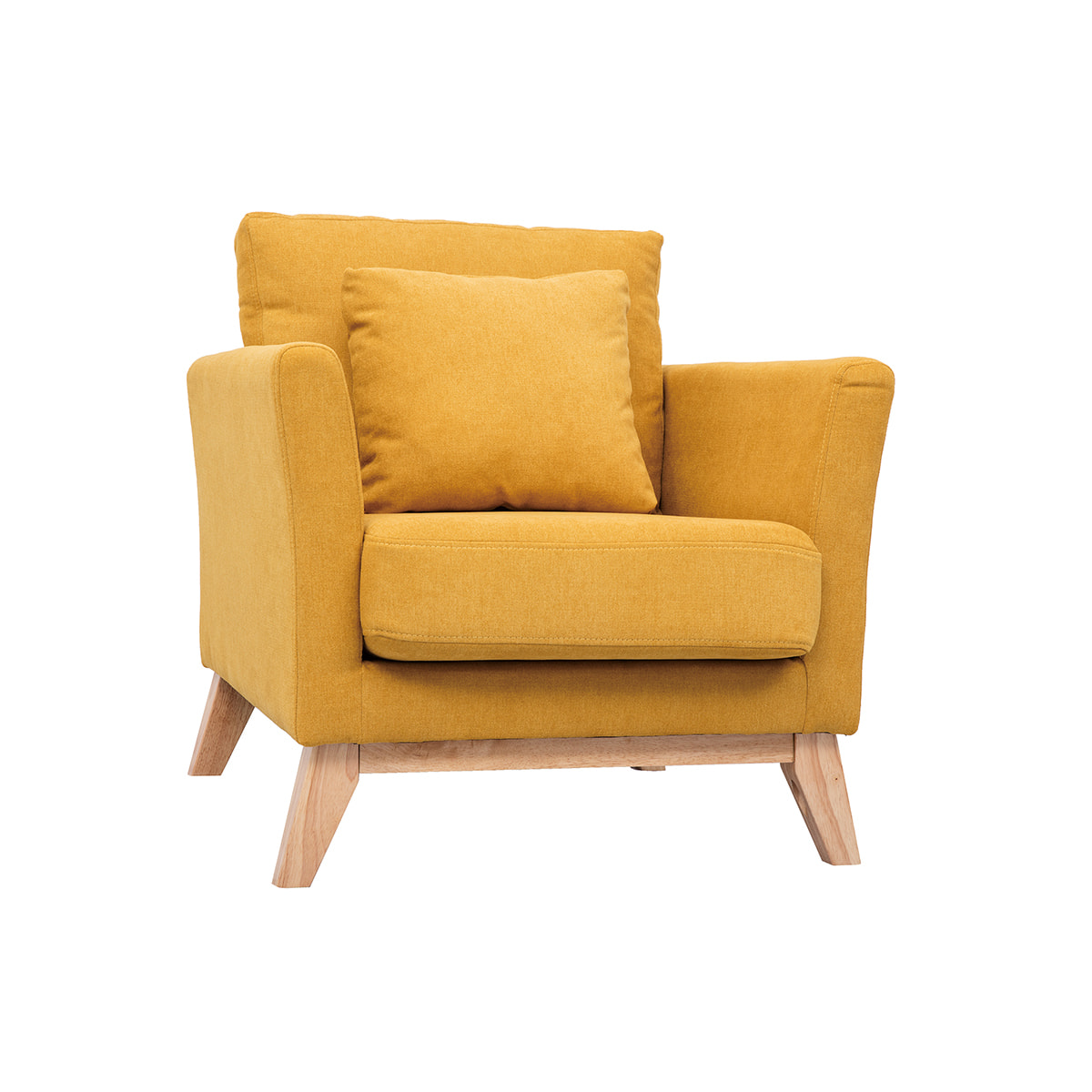 Fauteuil scandinave déhoussable en tissu effet velours jaune moutarde et bois clair OSLO