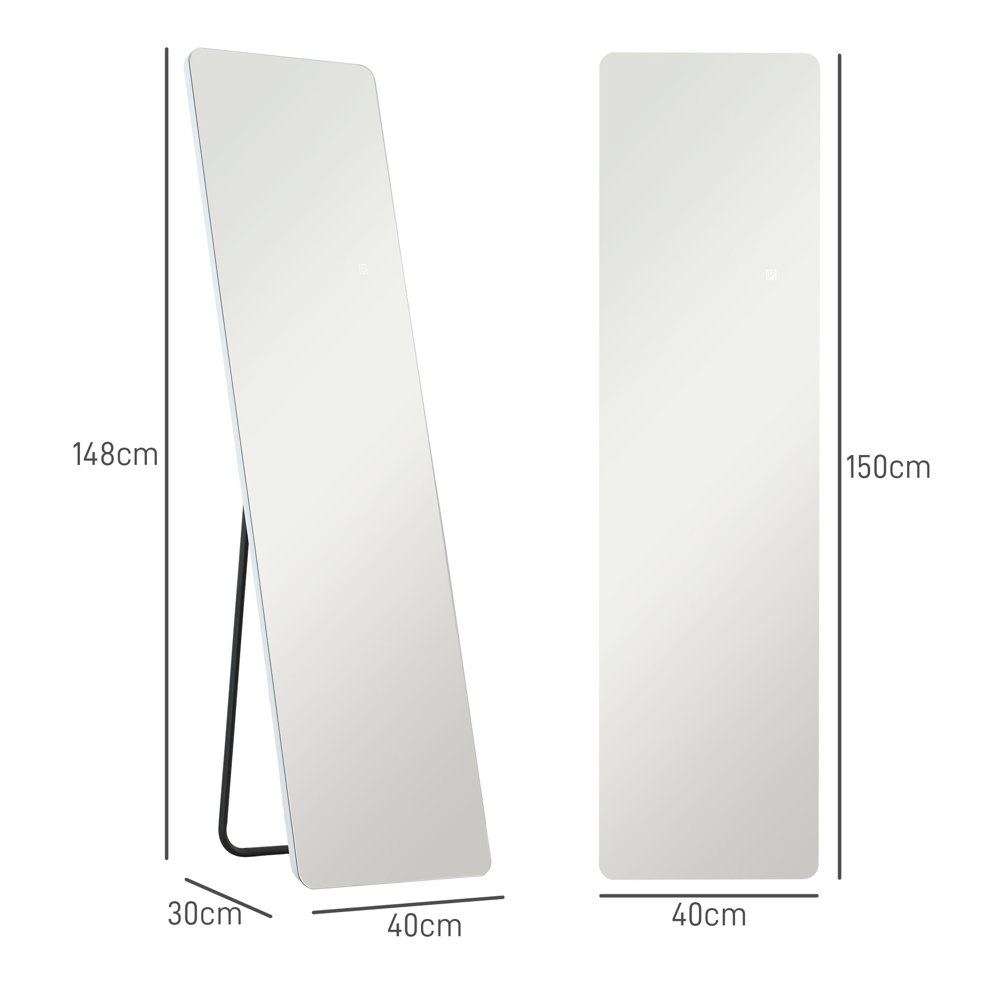 Espejo de Cuerpo Entero con Luz LED 150x40 cm Espejo de Pie o de Pared sin Marco con Iluminación de 3 Colores Función de Memoria y Táctil Inteligente para Salón Dormitorio Transparente