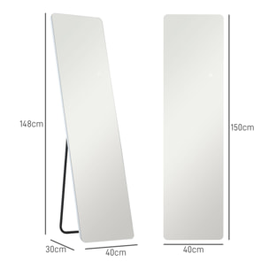 Espejo de Cuerpo Entero con Luz LED 150x40 cm Espejo de Pie o de Pared sin Marco con Iluminación de 3 Colores Función de Memoria y Táctil Inteligente para Salón Dormitorio Transparente