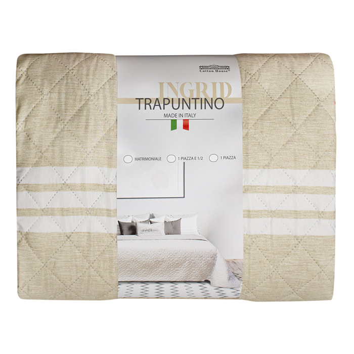 TRAPUNTINO MATRIMONIALE DIS.INGRID 3 STRIPES BEIGE MADE IN ITALY MEZZA STAGIONE