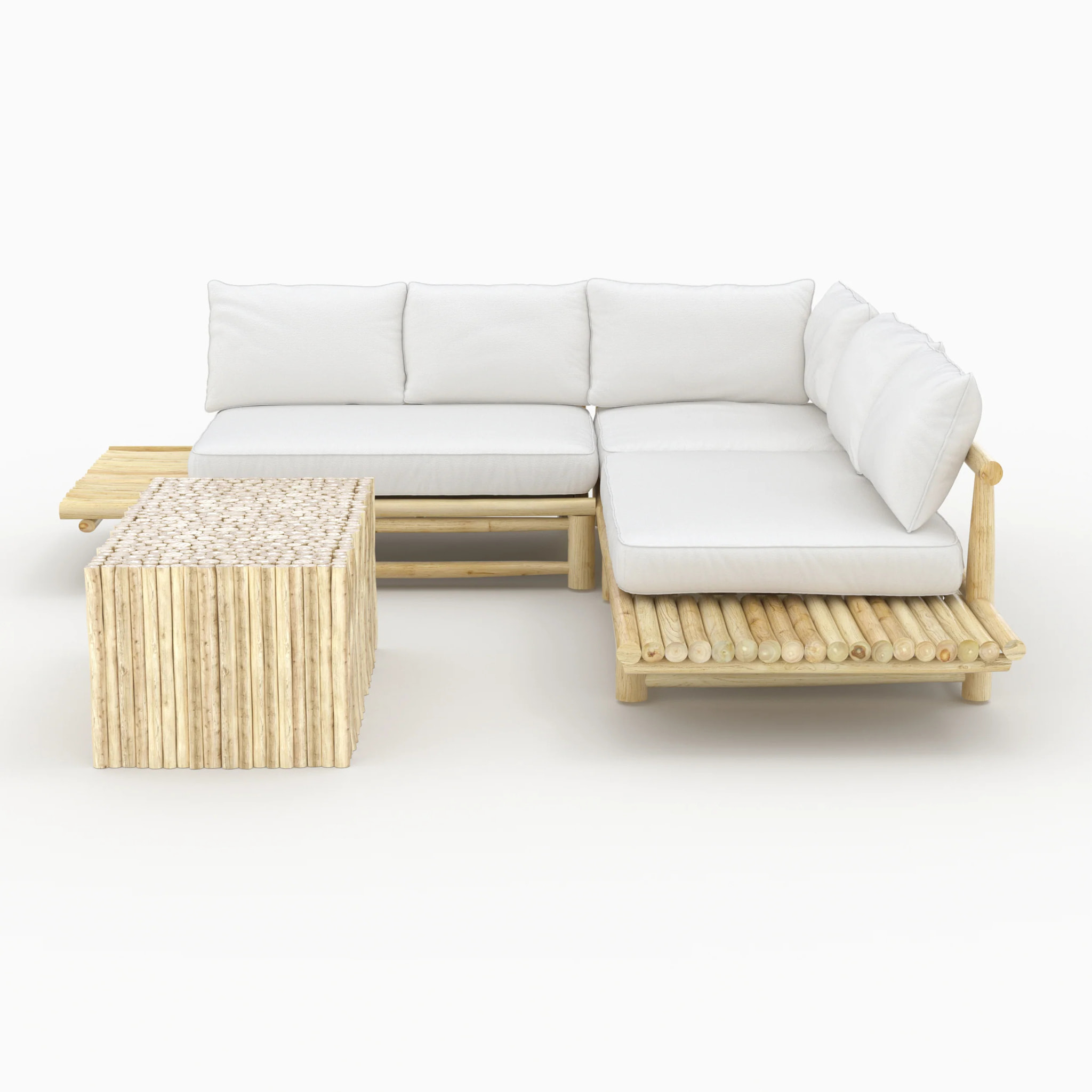 Salon de jardin blanc 4 personnes en bois de teck, canapé, table basse - Sunny