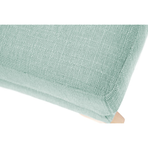 Pouf repose-pieds déhoussable scandinave en tissu vert lagon et bois clair OSLO