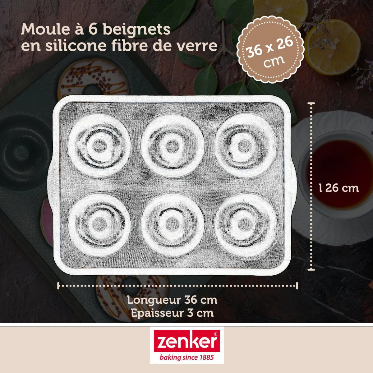 Set pâtisserie avec moule 6 donuts 36 x 26 cm en silicone, 2 bols à mixer, verre mesureur et spatule Zenker