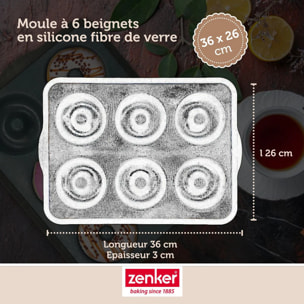 Set pâtisserie avec moule 6 donuts 36 x 26 cm en silicone, 2 bols à mixer, verre mesureur et spatule Zenker