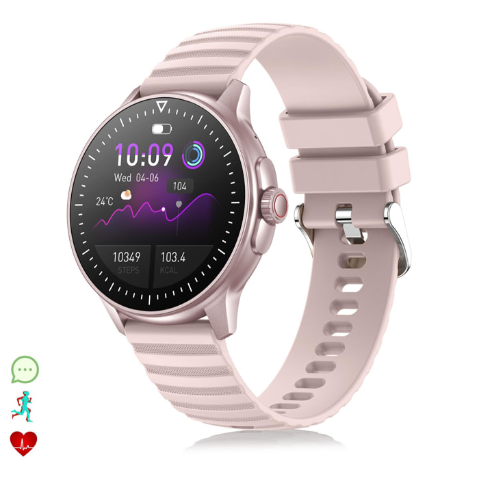 DAM Smartwatch ZW45 con notificaciones de Apps, llamadas Bluetooth. Monitor de tensión y oxígeno en sangre. Corona multifunción. 4,9x1,1x4,7 Cm. Color: Rosa