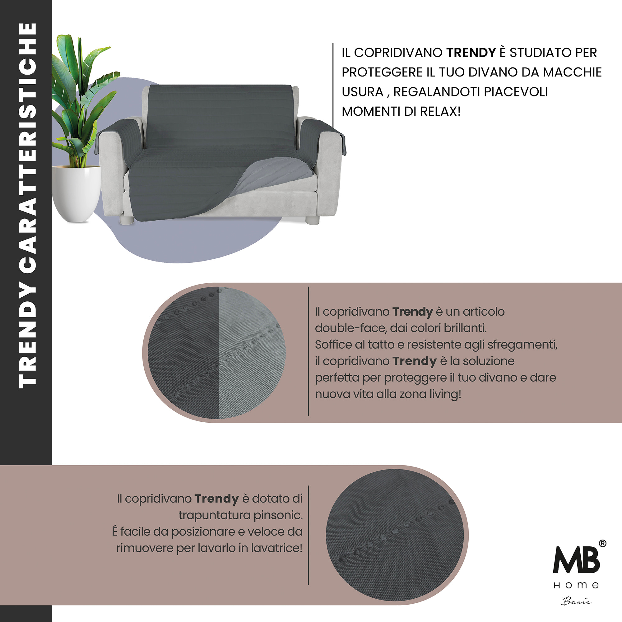 COPRIDIVANO TRENDY TRAPUNTATO PINSONIC - 3 POSTI