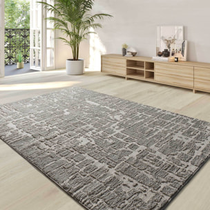 LIMA Alfombra shaggy estilo escandinavo con relieve gris claro, varias medidas disponibles