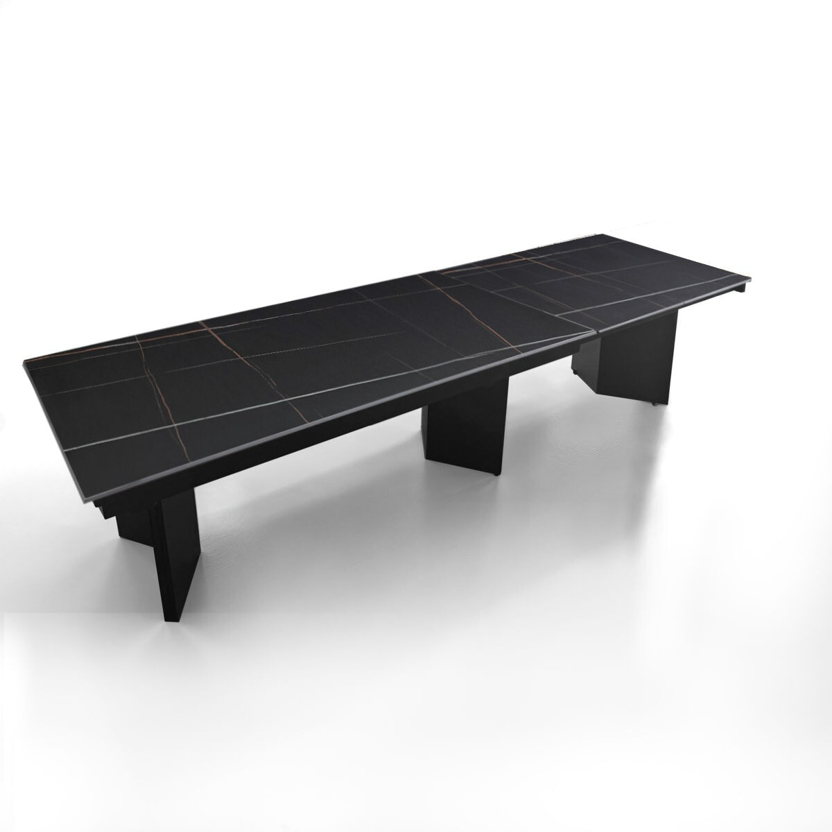 Table à manger extensible Tomasucci LELO, en céramique, marbre noir, gris, 200/258/316/374 × 100 × 75 cm
