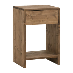 Table de chevet en bois massif avec un tiroir dans un ton chêne foncé de 60x40cm Hauteur: 60 Longueur: 40 Largeur: 29.5