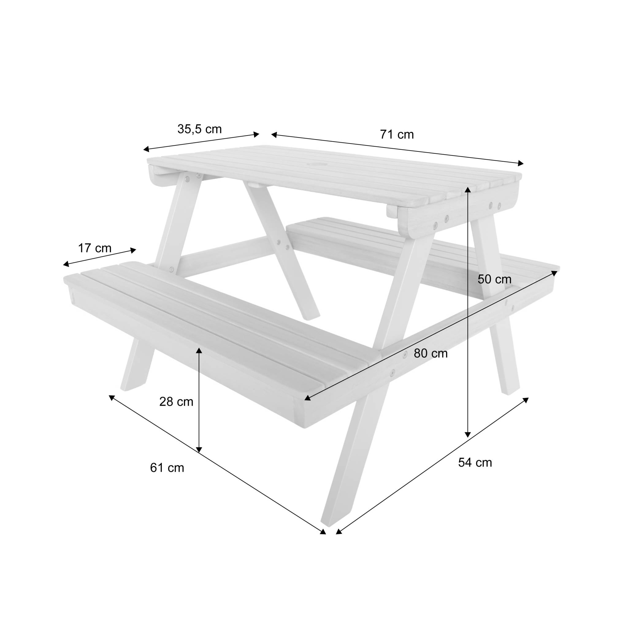 Table de pique-nique, salon de jardin enfant bois d'acacia 2 places CAROLINE