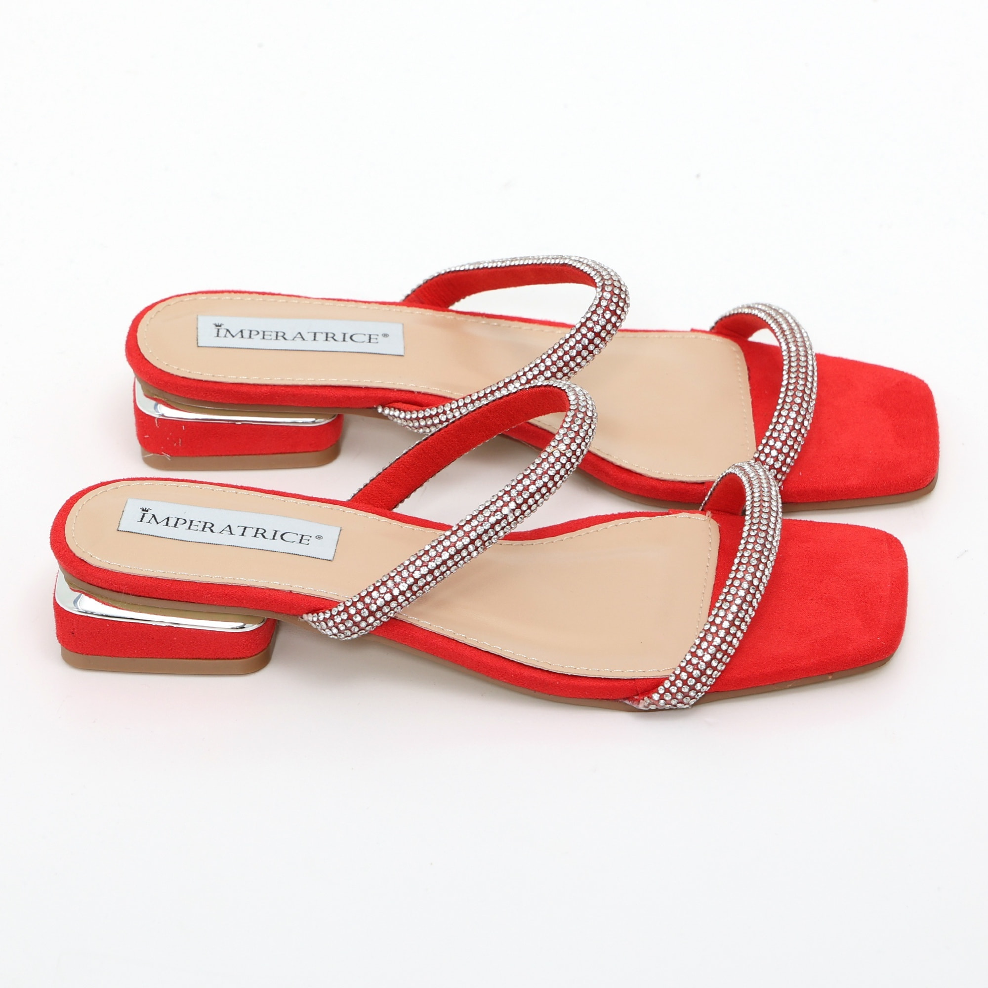 Sandali bassi in simil camoscio con fasce ricoperte di strass