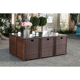Salon de jardin 10 places marron/blanc + housse de protection REGINA