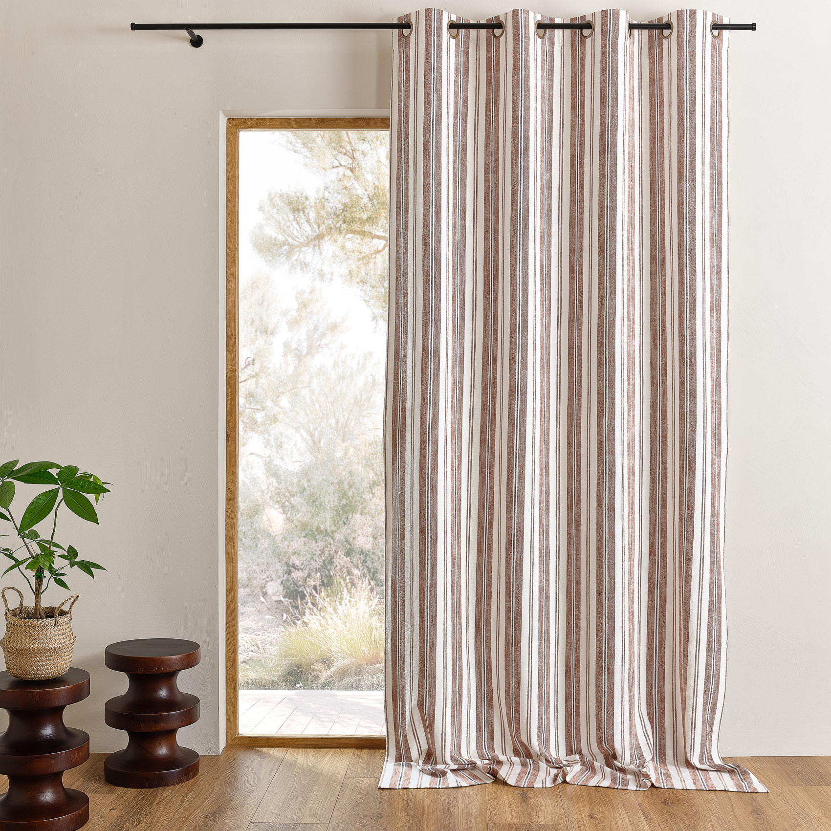 Rideau 100% coton rayures tapissier LOURMARIN - Terracotta