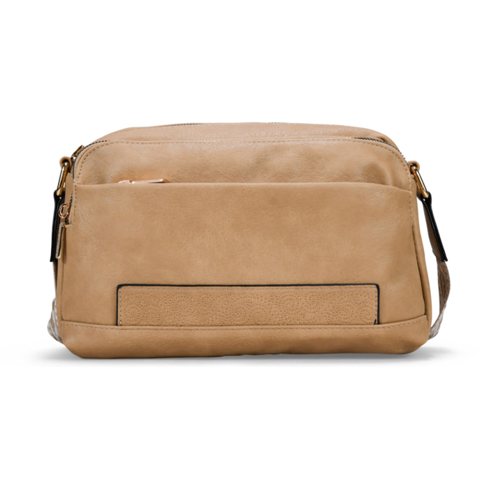 Bolso bandolera tostado con asa étnica