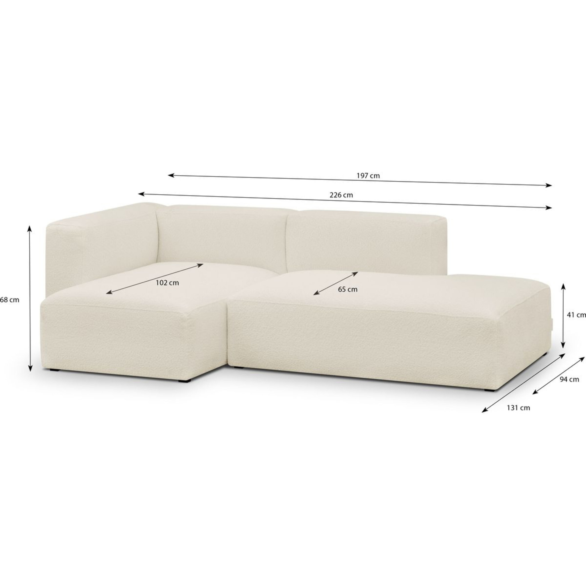 Canapé d'angle à gauche modulable 3/4 places en tissu bouclette - MODULO