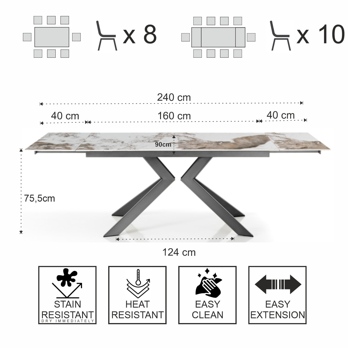 Tomasucci Table extensible STAR ONICE GREY