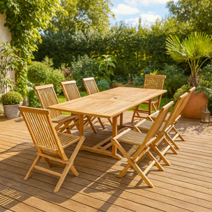 ADAGNA Salon de jardin en teck massif 8-10 personnes rectangulaire 8 chaises