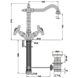 Mélangeur lavabo bec rétro PAINI Tiffany Vieux Bronze