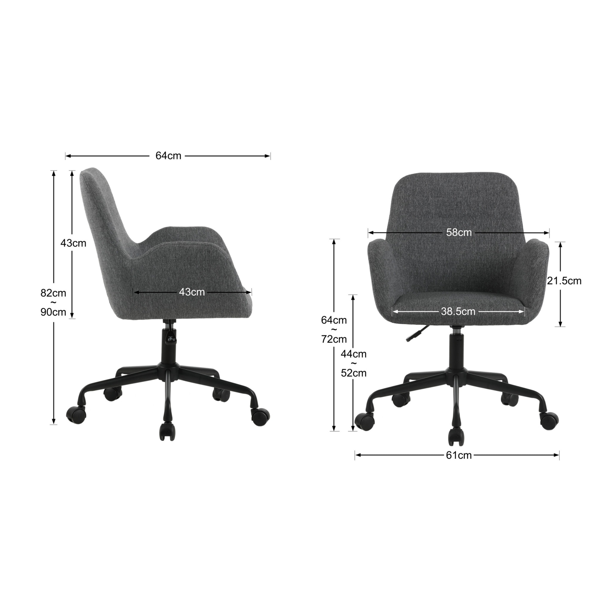 Silla de estudio Mael tela gris moteado 90x61x64 cm