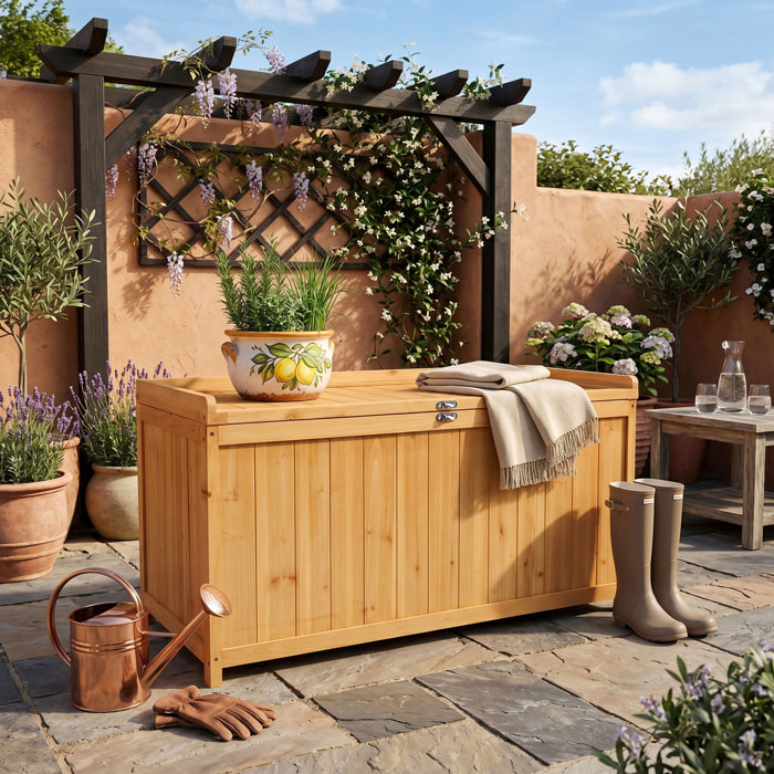 Cubo - Baule Contenitore da Esterno 113x60x53 cm in Legno di Abete con Chiusura a Lucchetto