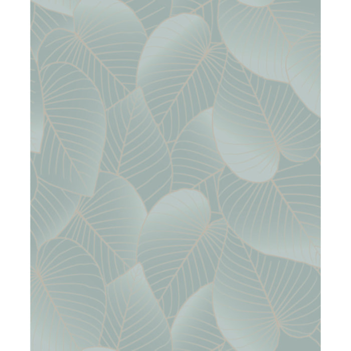 Papier peint feuilles tropicales bleu glacier