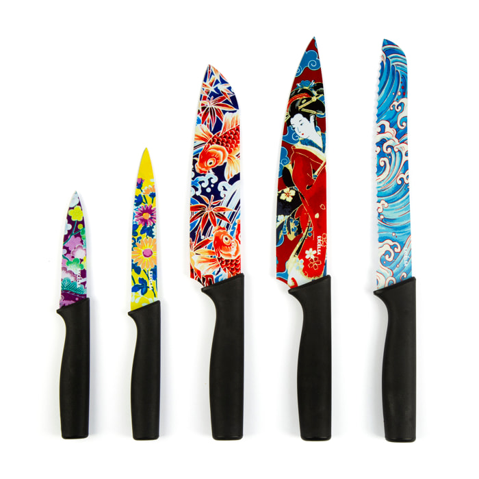 Coffret 5 couteaux Excelsa- Kimono, Acier Multicolore