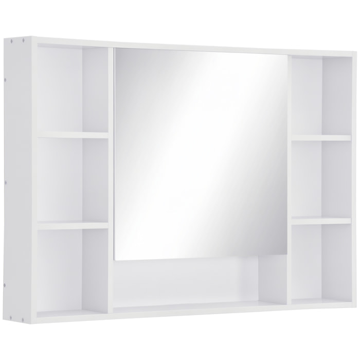 Armario de Baño con Espejo Armario de Pared Mueble de Baño Colgar con Puerta Estantes Abiertos 100x15x70 cm Blanco