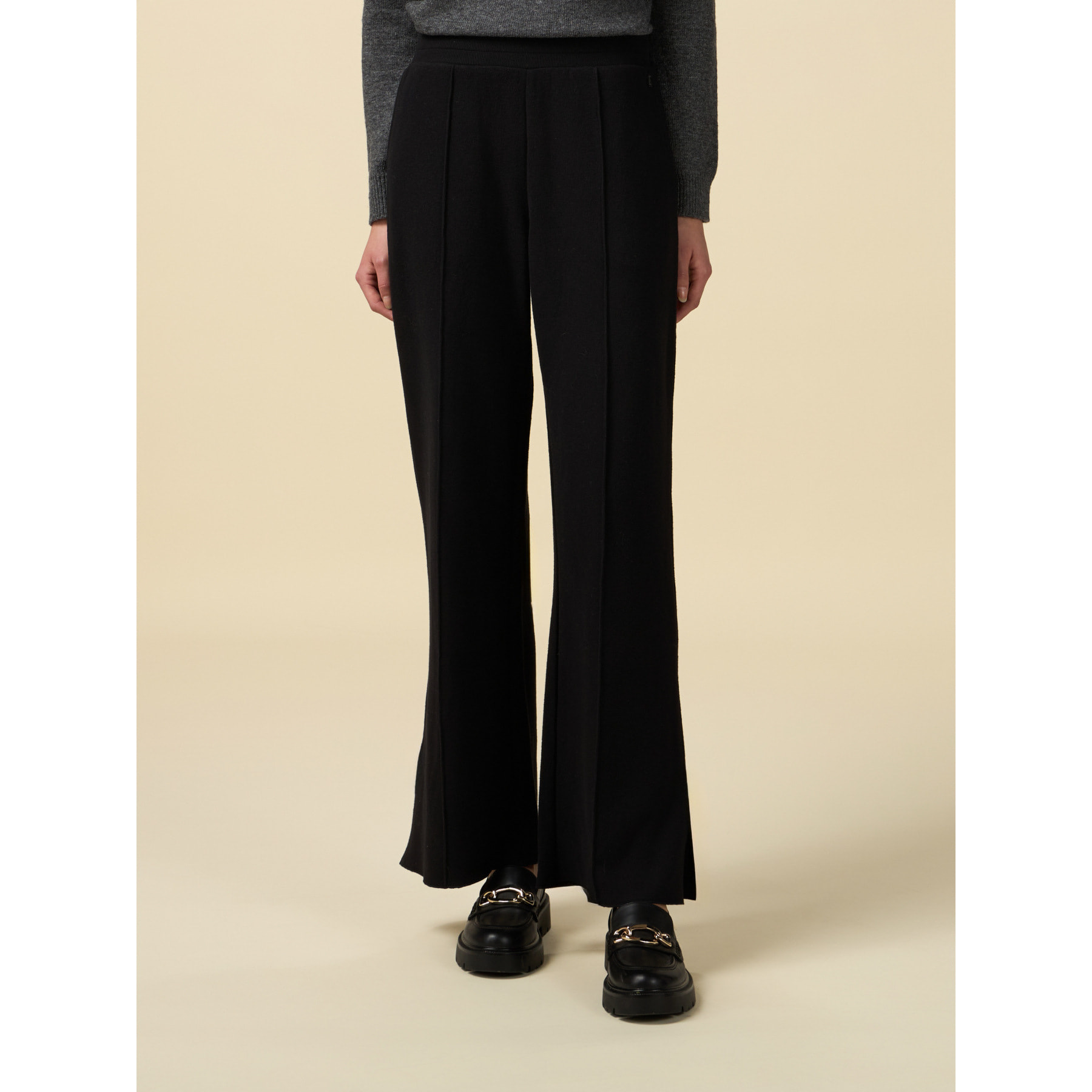 Oltre - Pantalón wide leg con efecto tricot - Negro