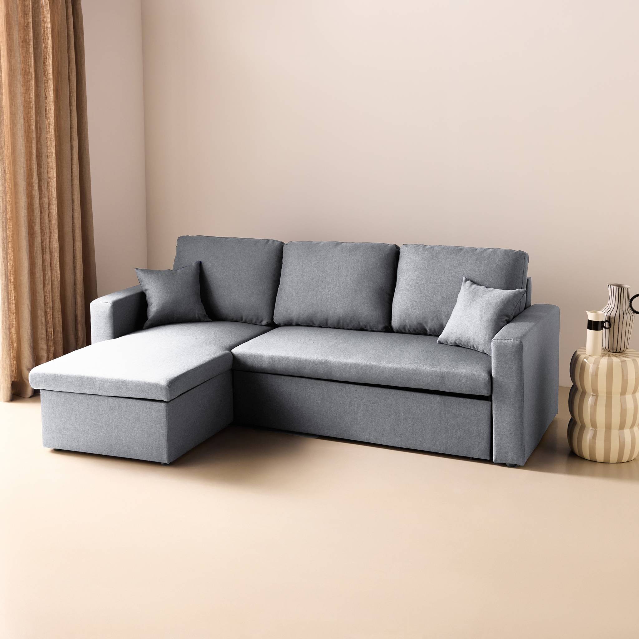 Canapé d'angle convertible réversible 3 places tissu avec coffre IDA