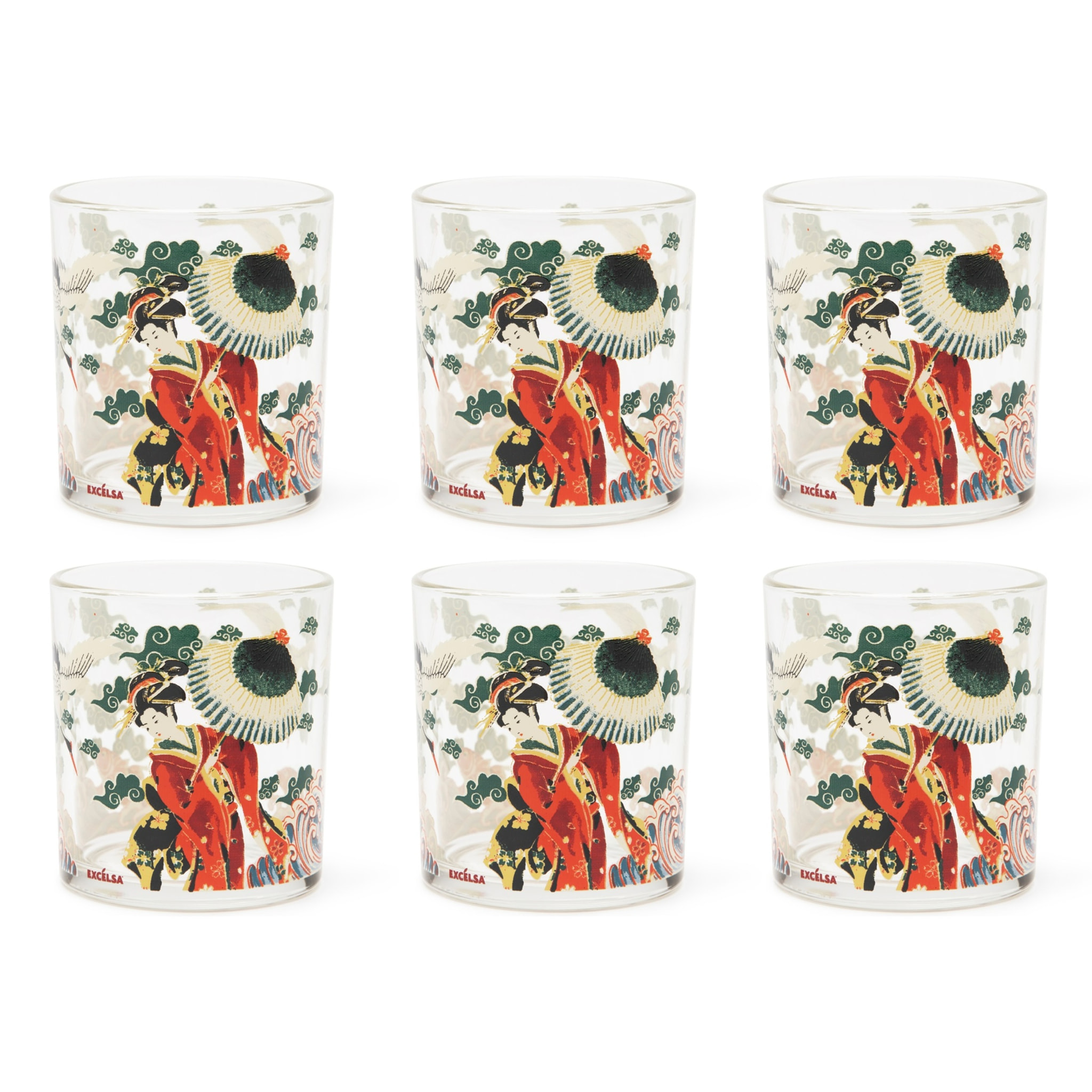 Set 6 Bicchieri Excelsa – Kimono, Vetro Multicolore