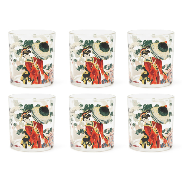 Set 6 Bicchieri Excelsa – Kimono, Vetro Multicolore