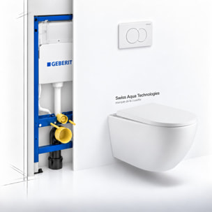 Pack WC Bâti support Geberit + WC Swiss Aqua Technologies Vortex sans bride + abattant SoftClose + plaque (VORTEXGEB3)