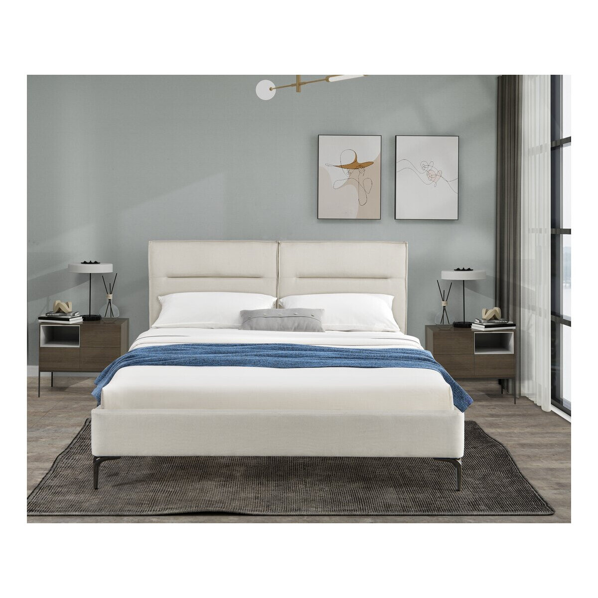 Lit double en tissu design "Moritz" - 180 x 200 cm - Beige