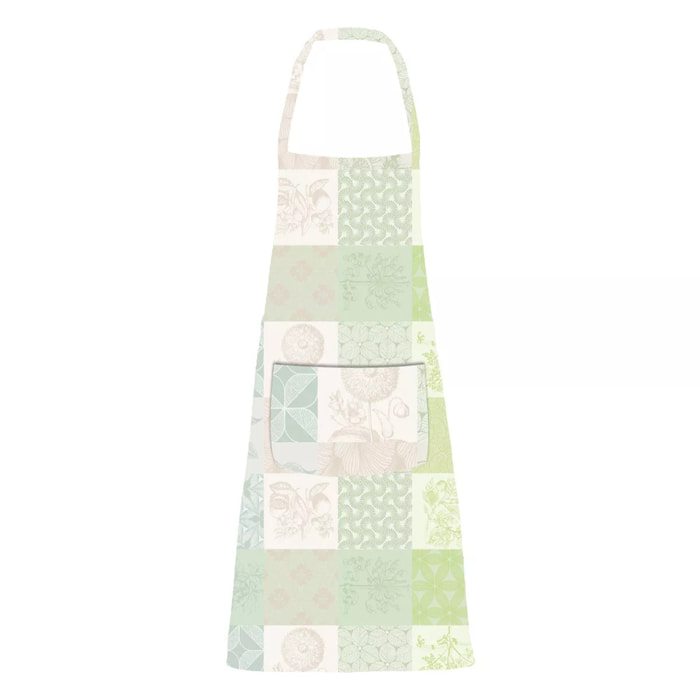 Tablier pur coton enduit motif jacquard beige vert Mille parfums verde