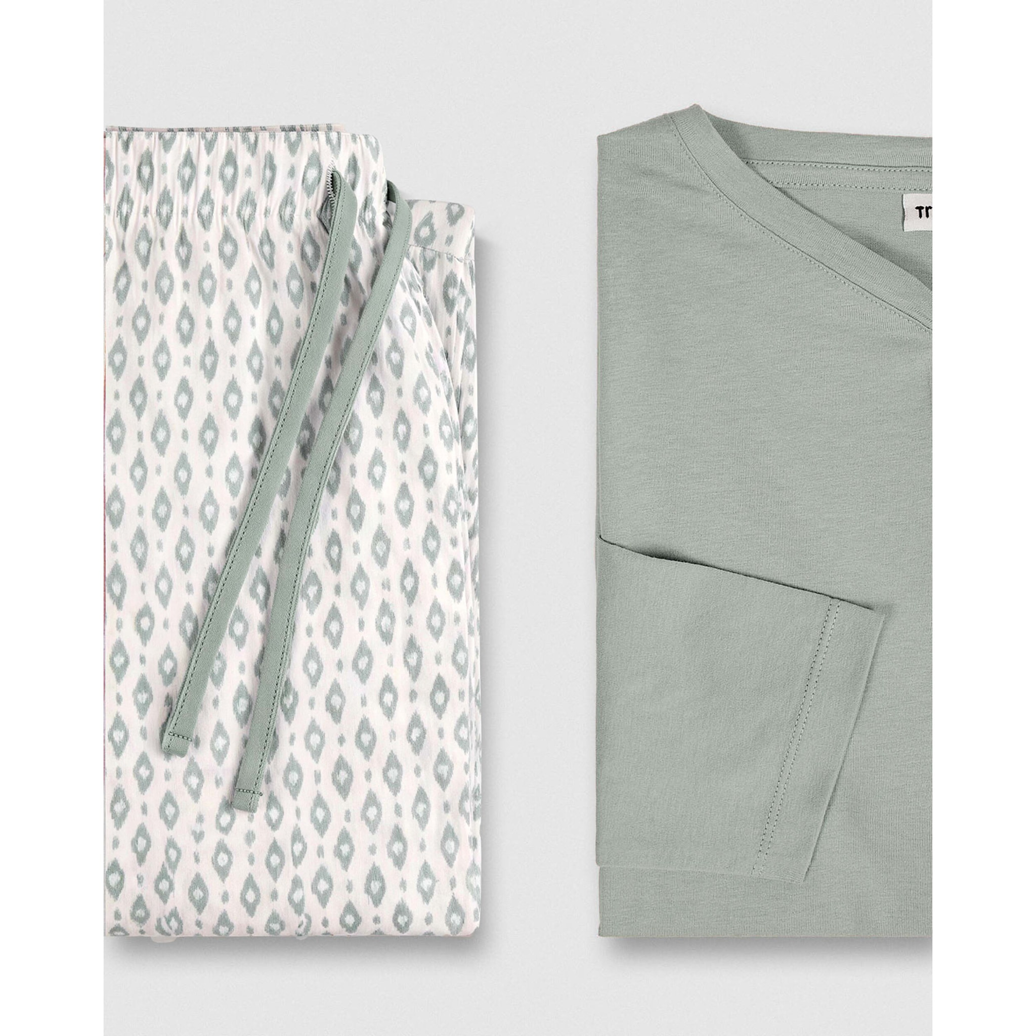 Pijama largo de algodón con escote pico nerdana verde menta
