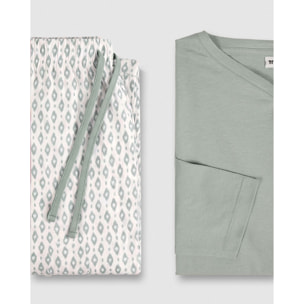 Pijama largo de algodón con escote pico nerdana verde menta