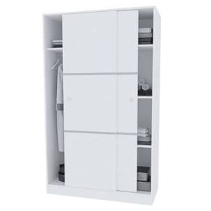 Armadio Armadietto Guardaroba Reus Resistente Robusto Multiuso con 2 Ante Scorrevoli 1 Barra Appendiabiti 4 Ripiani 200 x 120 x 50 Cm Bianco Lucido