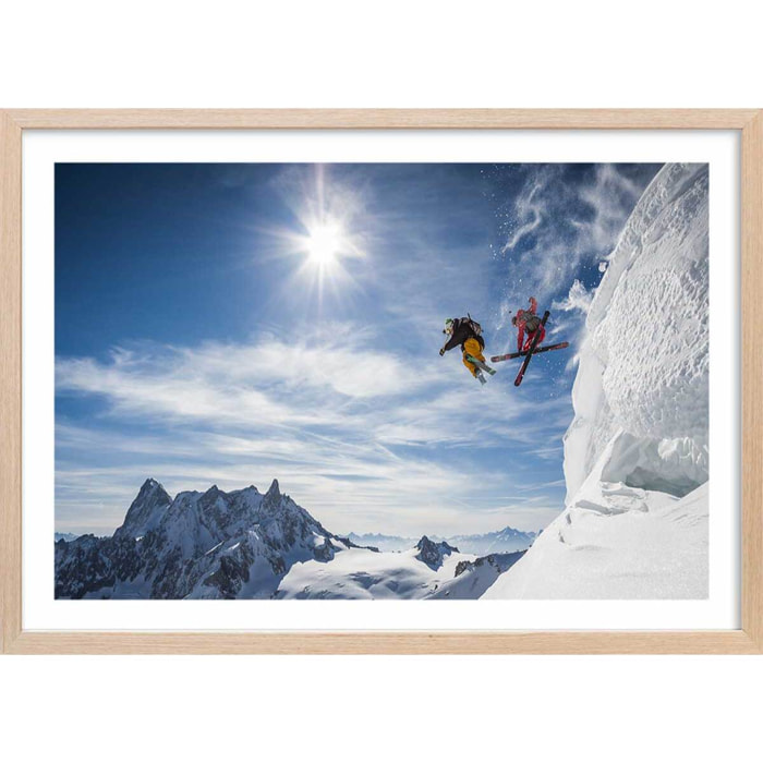 Affiche sport Jumping ski Affiche + cadre en bois - Chêne