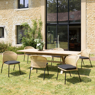 MALO - SALON DE JARDIN 6 PERS. - 1 table rectangulaire 180x100cm et 6 chaises beiges et noires