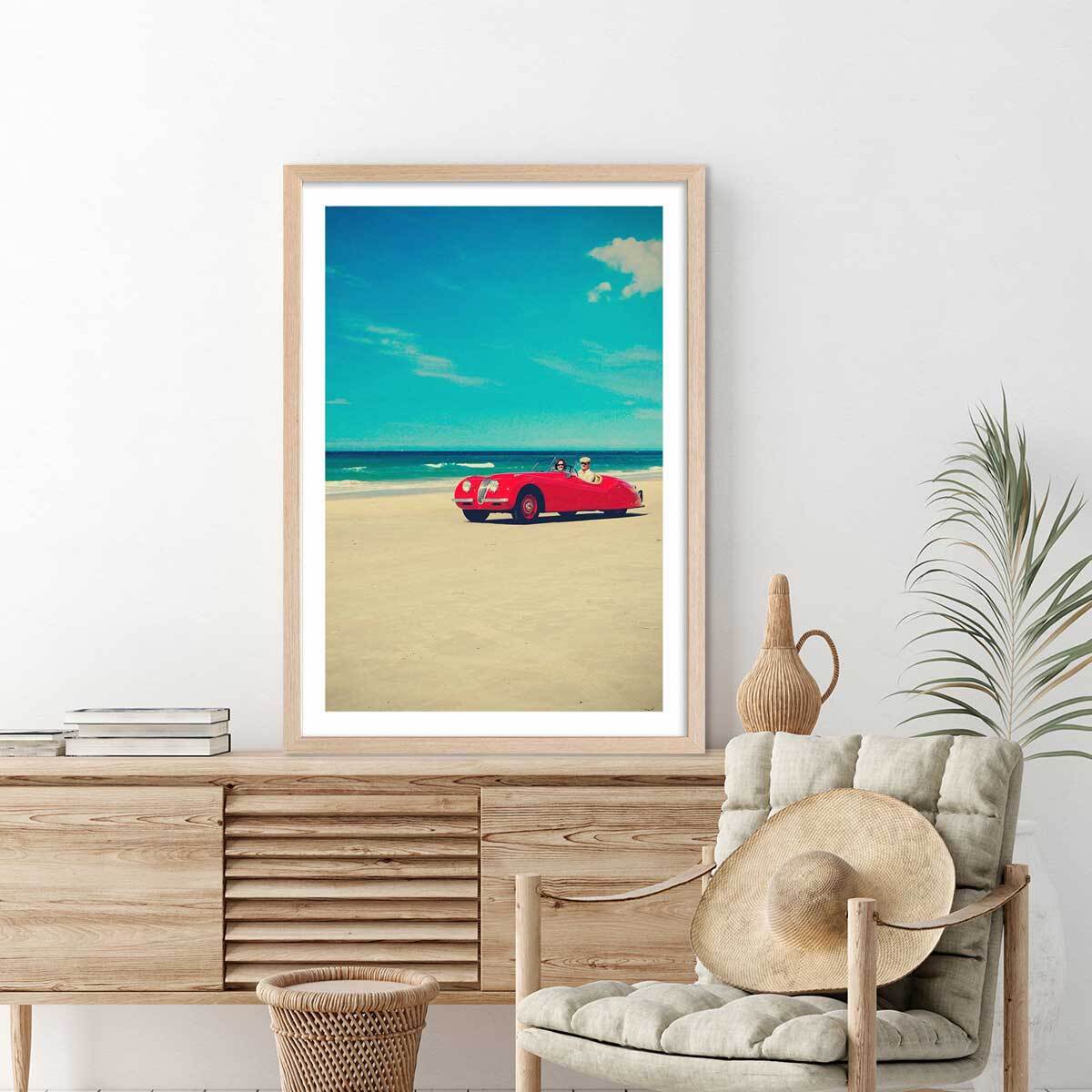 Poster red car Affiche sous cadre bois
