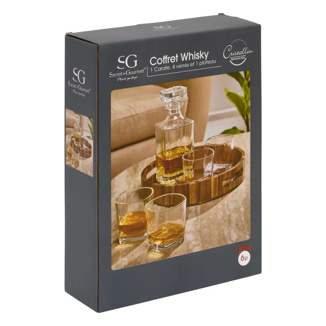 Coffret whisky + carafe Jules 9x9cm transparent